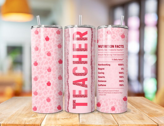 Pink Teacher Nutrition Tumbler